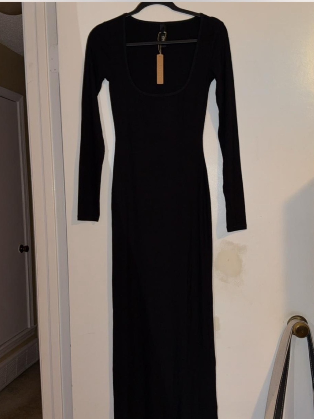 SKIMS Black Long Sleeve Scoop Neck Maxi Dress
